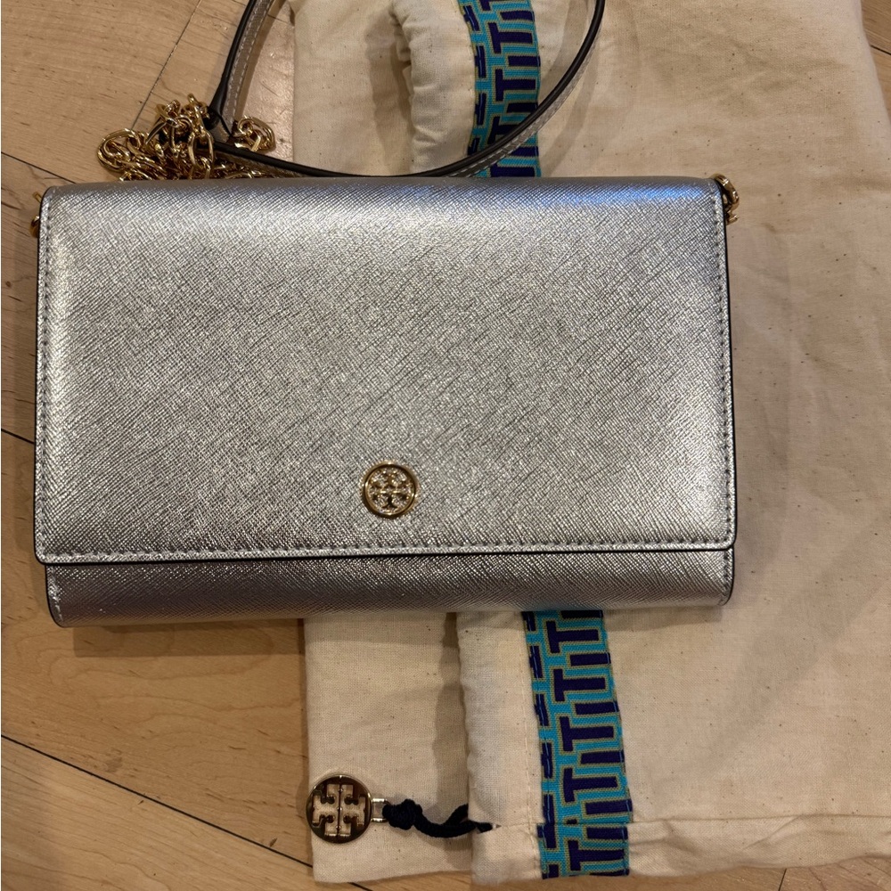 Tory Burch Metallic Silver Crossbody Bag